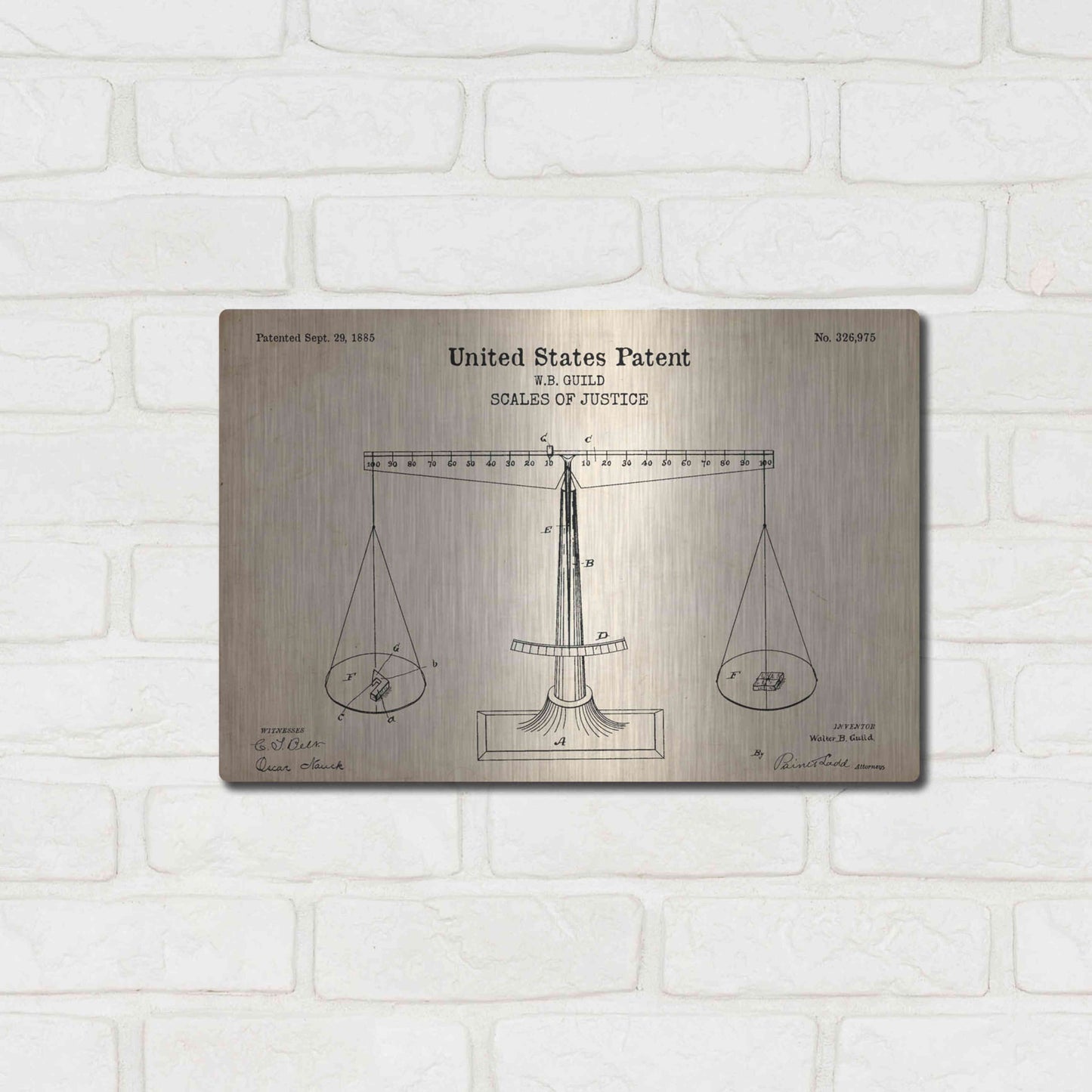 Luxe Metal Art 'Scales of Justice Blueprint Patent Parchment' Metal Wall Art,16x12