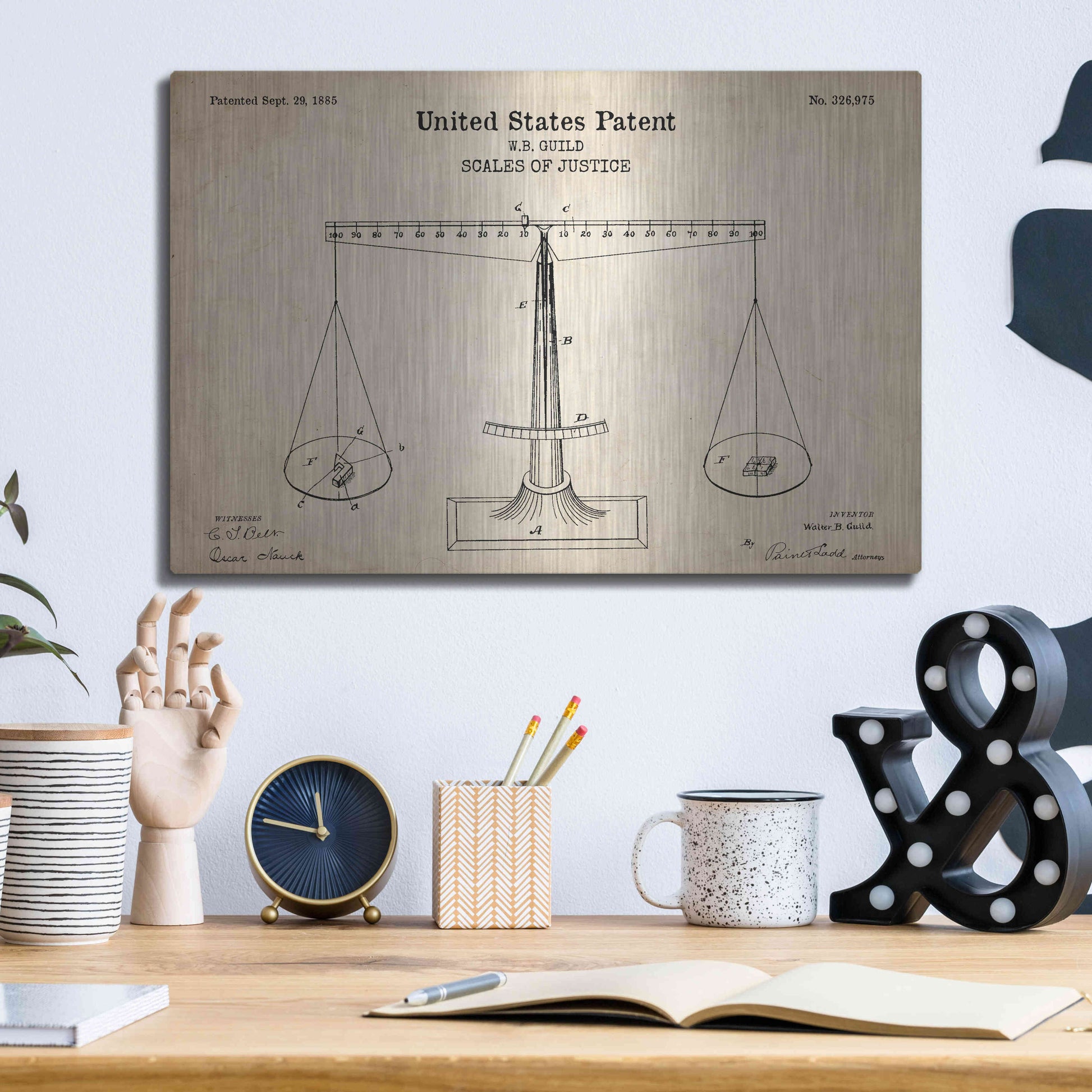 Luxe Metal Art 'Scales of Justice Blueprint Patent Parchment' Metal Wall Art,16x12