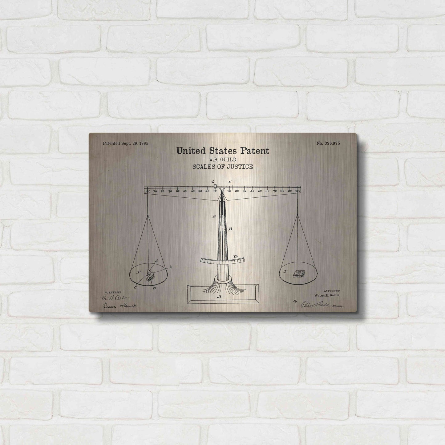 Luxe Metal Art 'Scales of Justice Blueprint Patent Parchment' Metal Wall Art,24x16