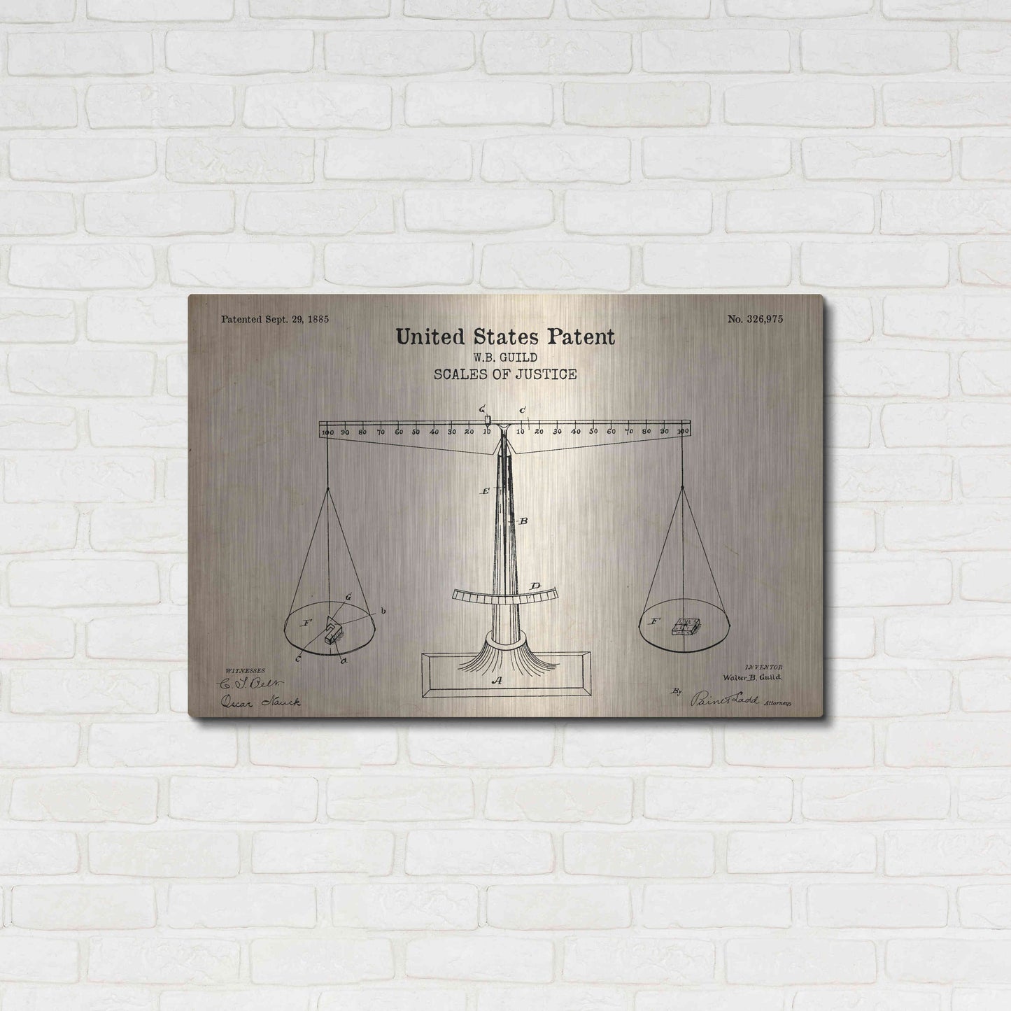 Luxe Metal Art 'Scales of Justice Blueprint Patent Parchment' Metal Wall Art,36x24