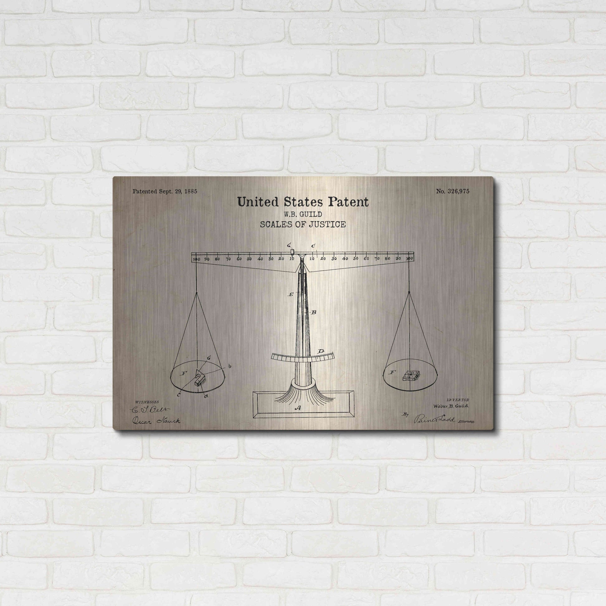 Luxe Metal Art 'Scales of Justice Blueprint Patent Parchment' Metal Wall Art,36x24