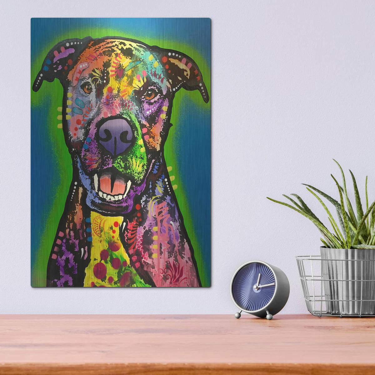 'Pitbull Green Glow' by Dean Russo – Metal Wall Art, 12x16 room view