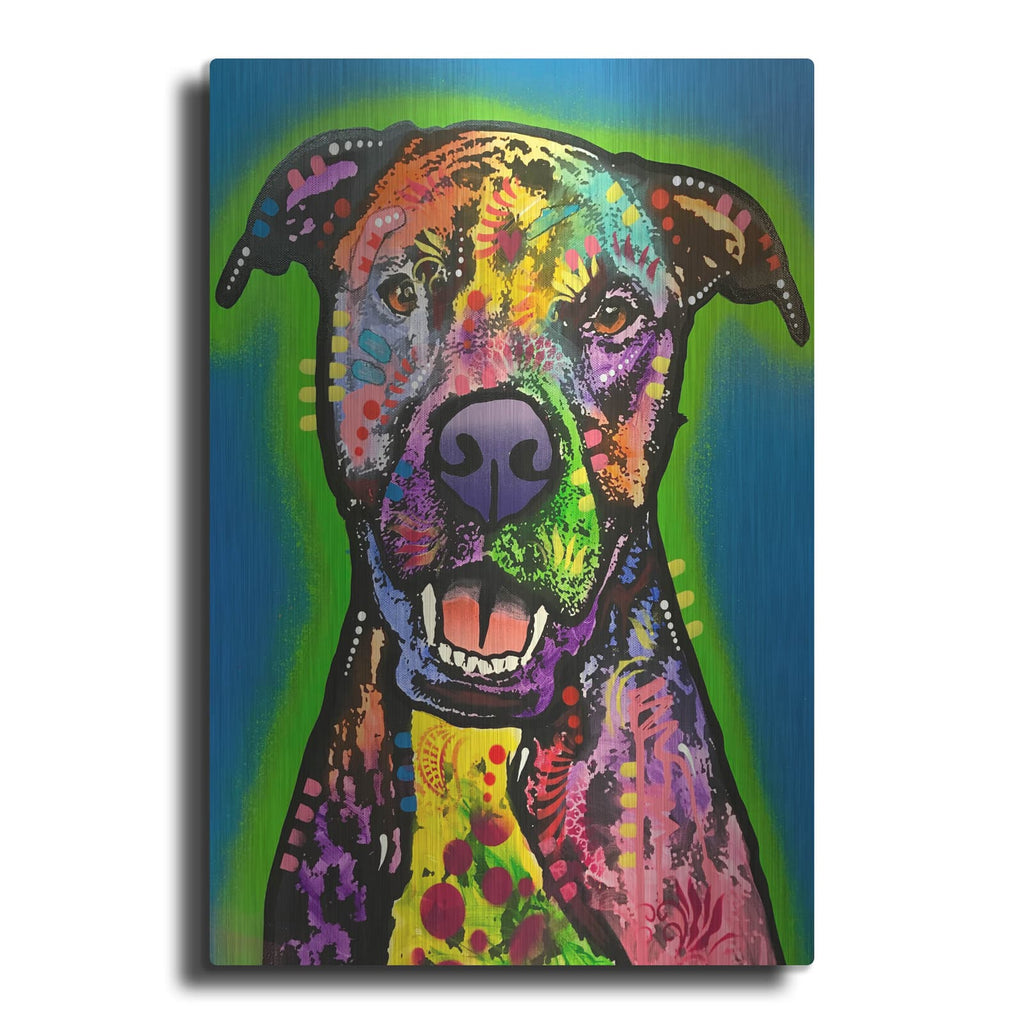 'Pitbull Green Glow' by Dean Russo – Metal Wall Art