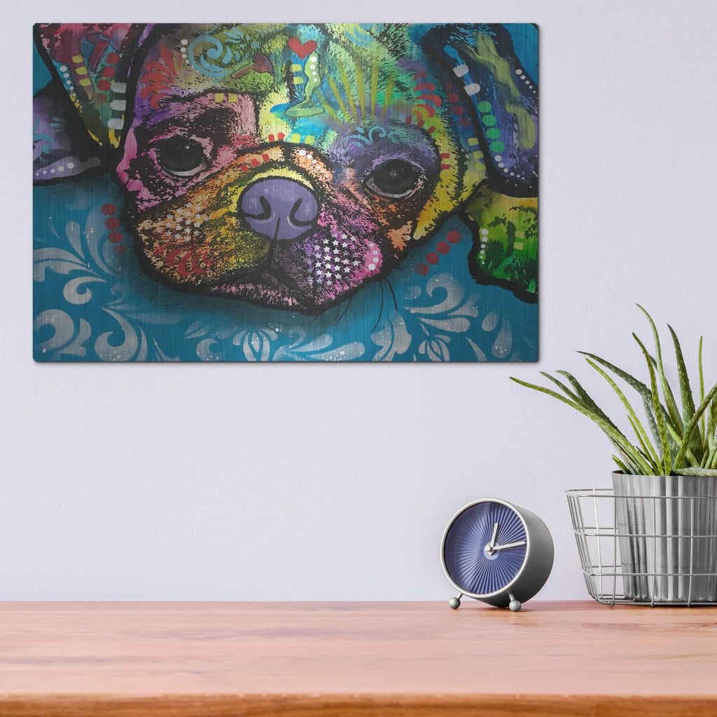'Good Boy Pug' by Dean Russo – Metal Wall Art, 16x12 room view