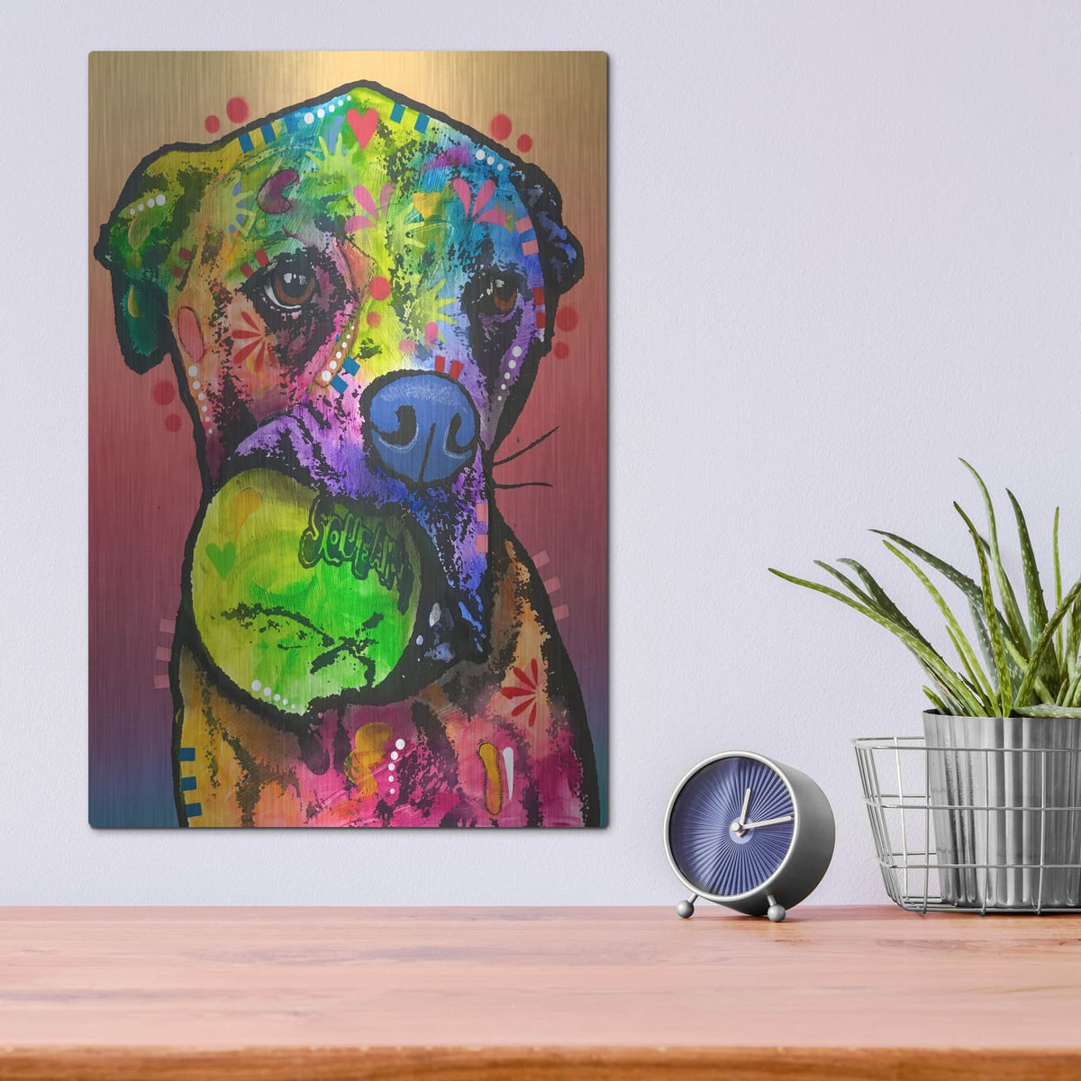 'Dog Ball Love' by Dean Russo – Metal Wall Art, 12x16 room view