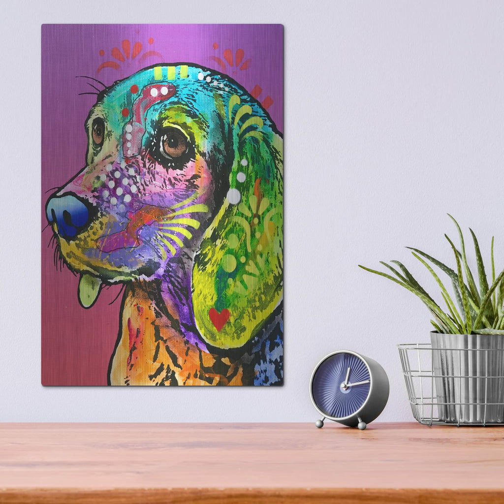'Puppy Eyes Purple' by Dean Russo – Metal Wall Art, 12x16 room view