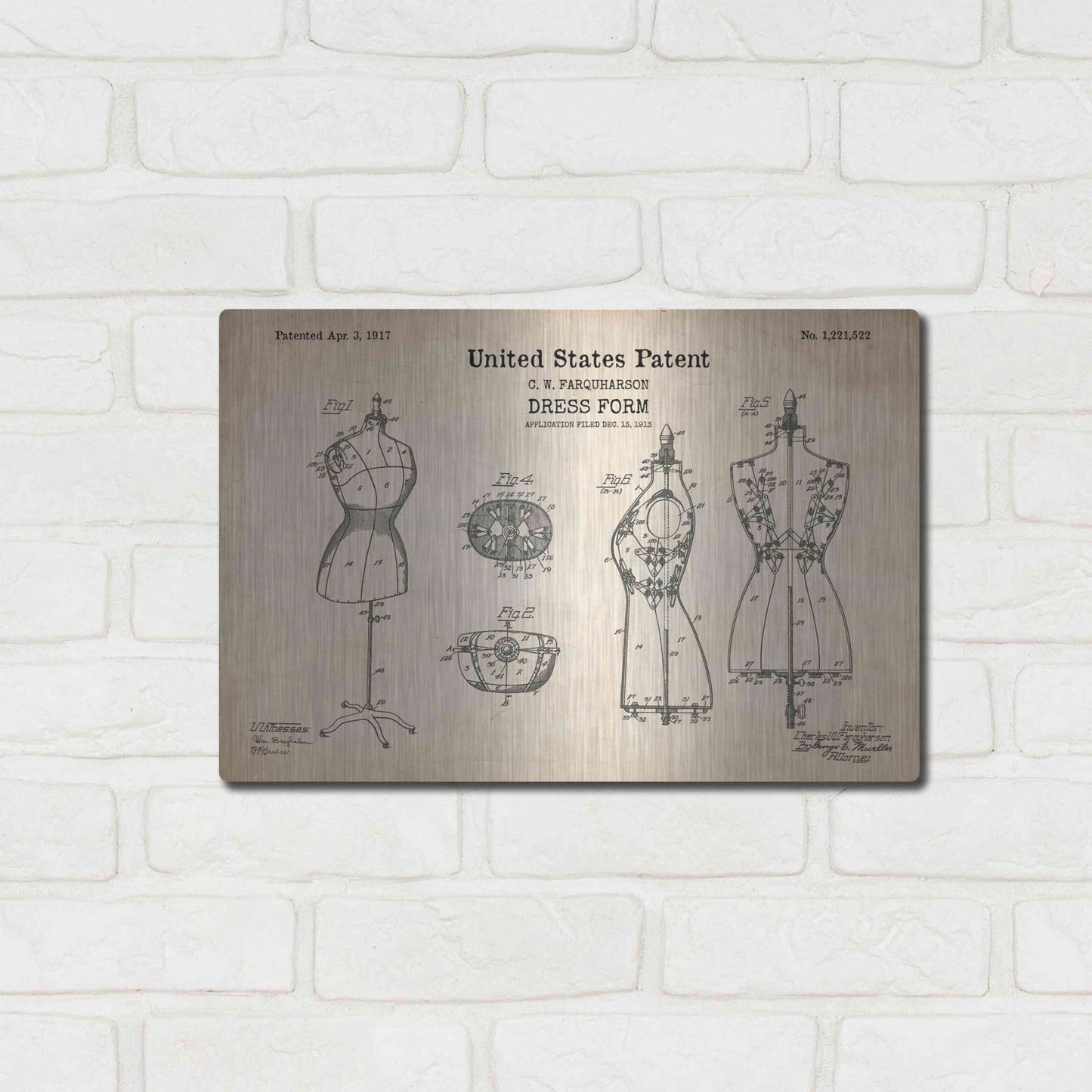 Luxe Metal Art 'Dress Form Blueprint Patent Parchment' Metal Wall Art,16x12