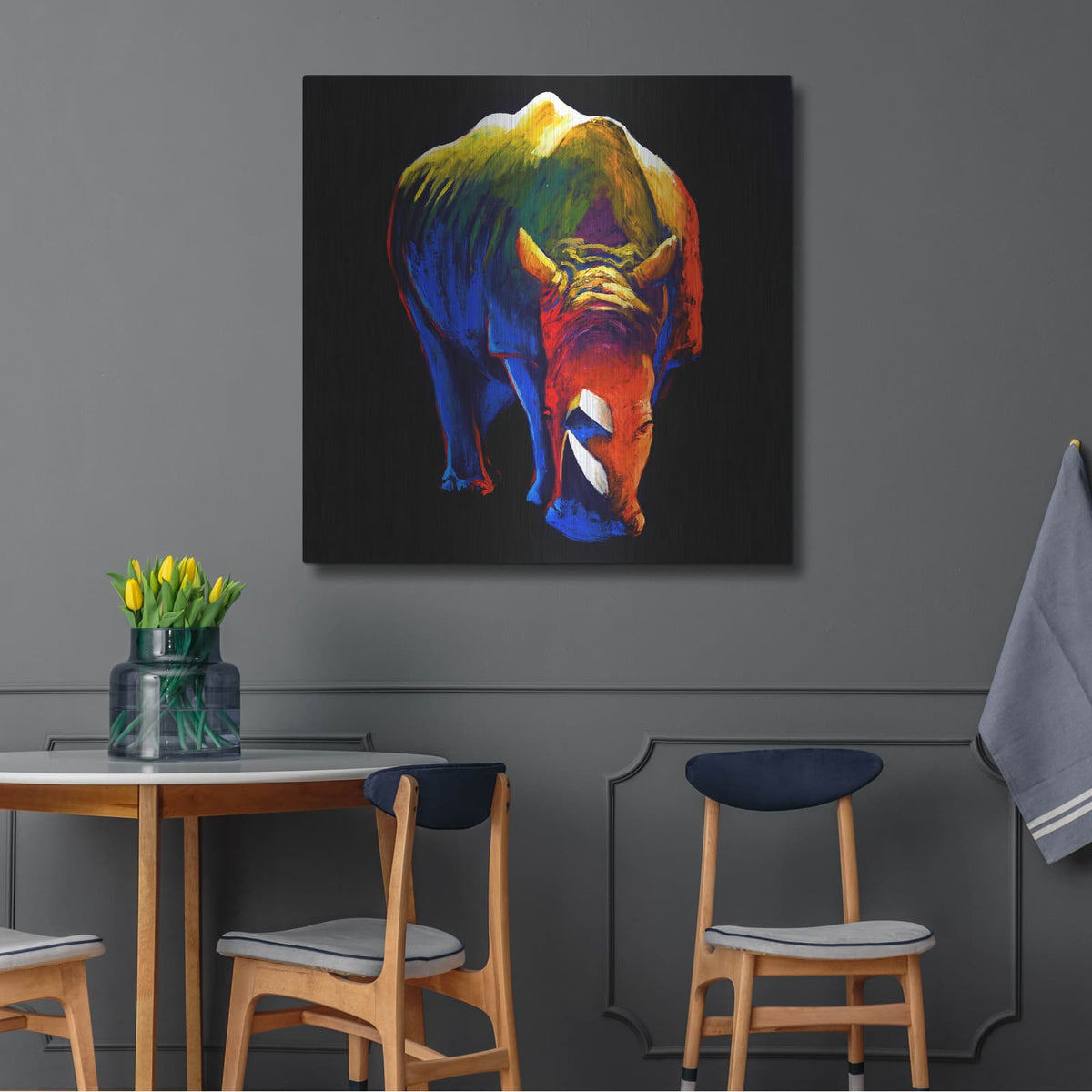 'The Rhino' by Incado – Metal Wall Art, 36x36 room view
