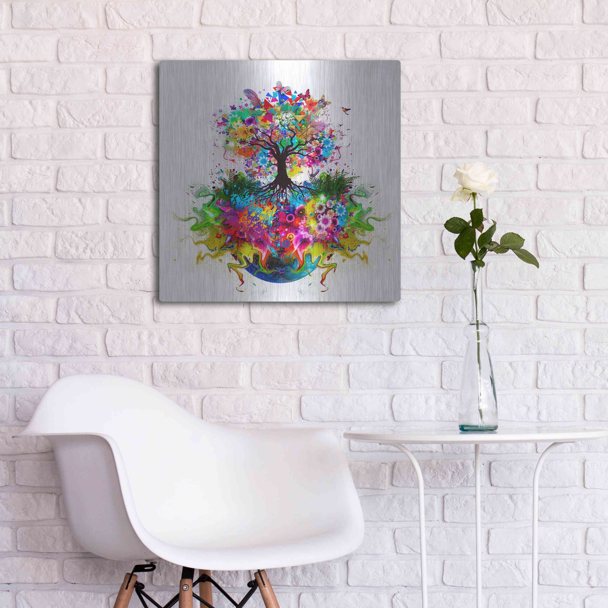 Luxe Metal Art 'Kaleidoscope Tree White' Metal Wall Art,24x24