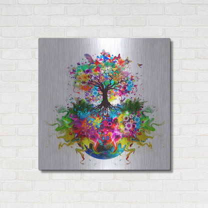 Luxe Metal Art 'Kaleidoscope Tree White' Metal Wall Art,36x36