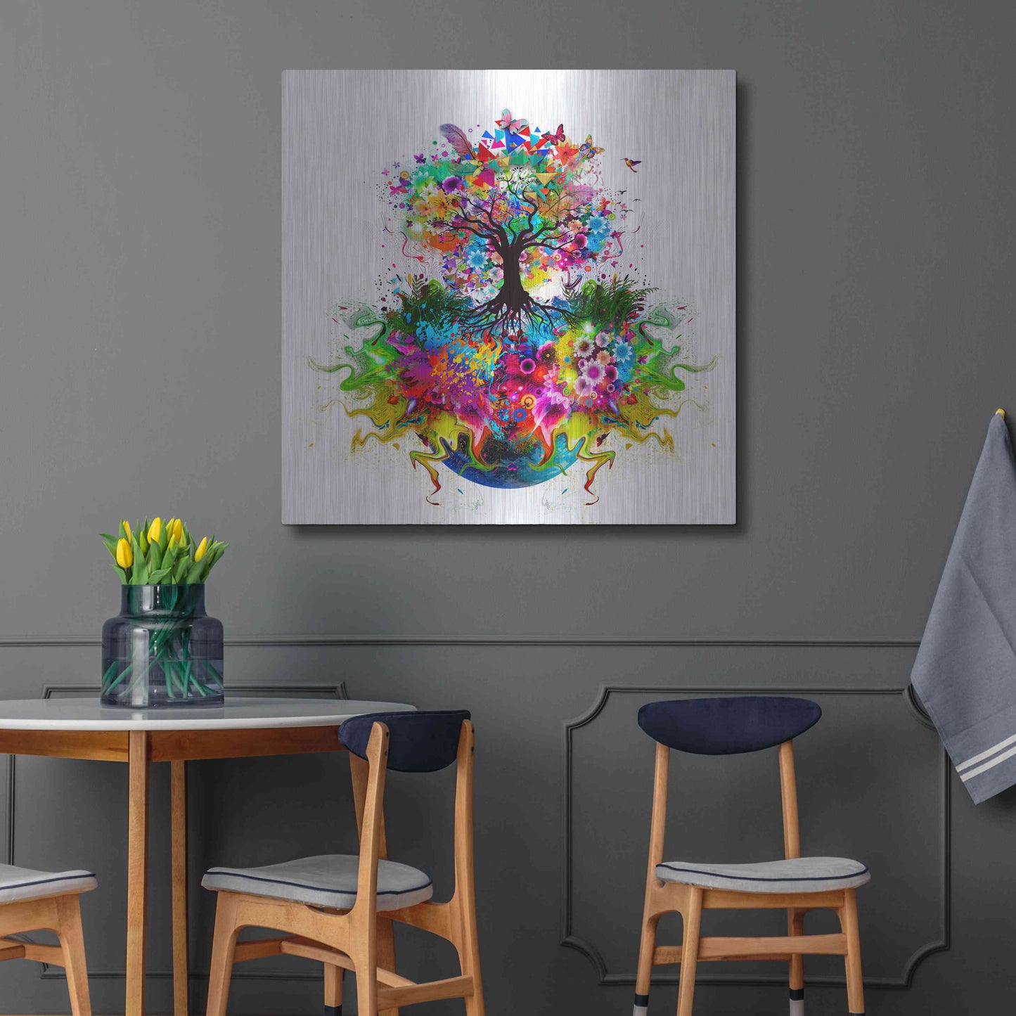 Luxe Metal Art 'Kaleidoscope Tree White' Metal Wall Art,36x36