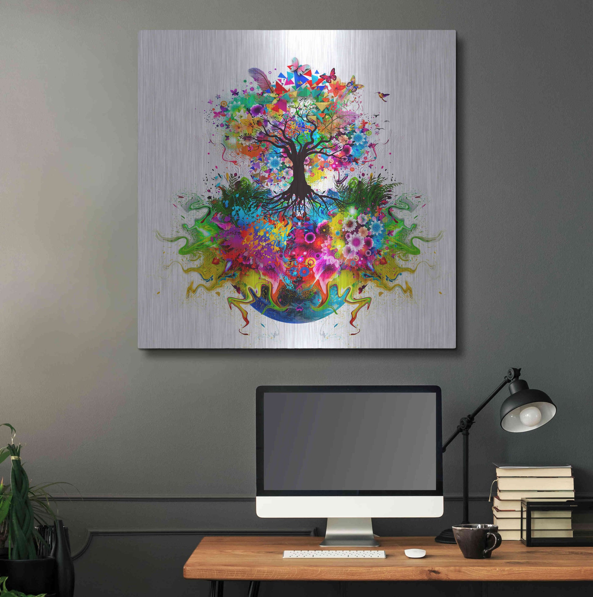 Luxe Metal Art 'Kaleidoscope Tree White' Metal Wall Art,36x36