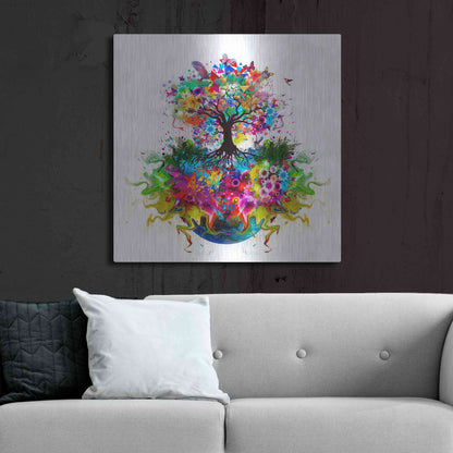 Luxe Metal Art 'Kaleidoscope Tree White' Metal Wall Art,36x36