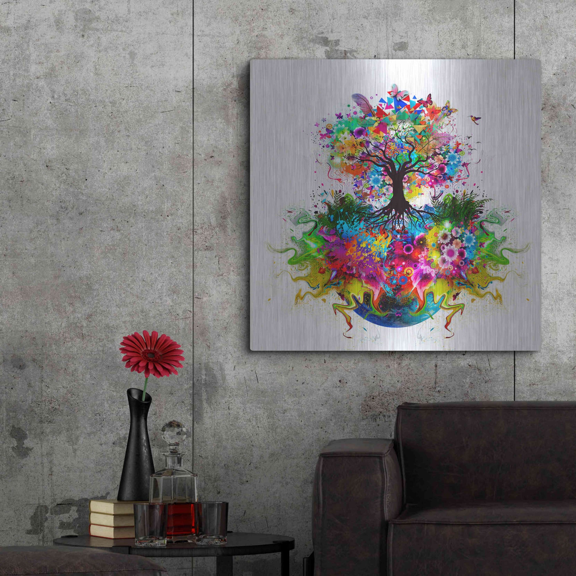 Luxe Metal Art 'Kaleidoscope Tree White' Metal Wall Art,36x36