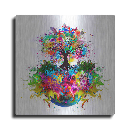 Luxe Metal Art 'Kaleidoscope Tree White' Metal Wall Art