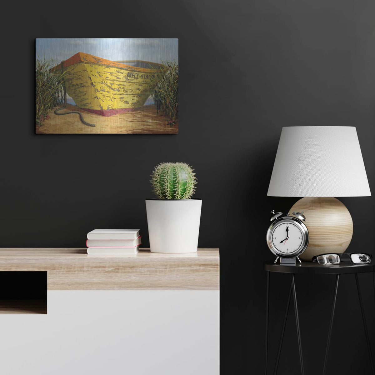 'Yellow and Orange Rowboat' by Karl Soderlund – Metal Wall Art, 24x16 room view