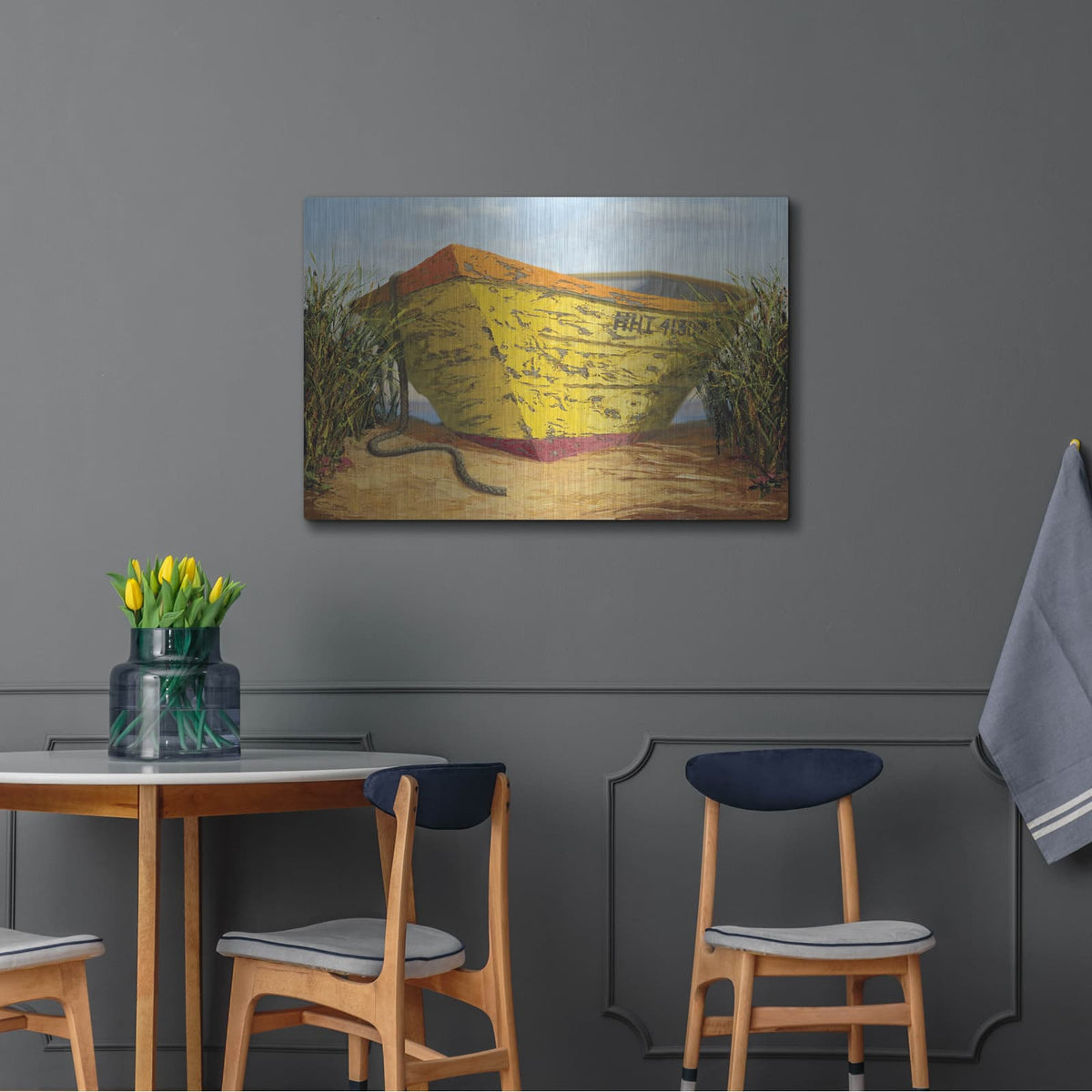 'Yellow and Orange Rowboat' by Karl Soderlund – Metal Wall Art, 36x24 room view