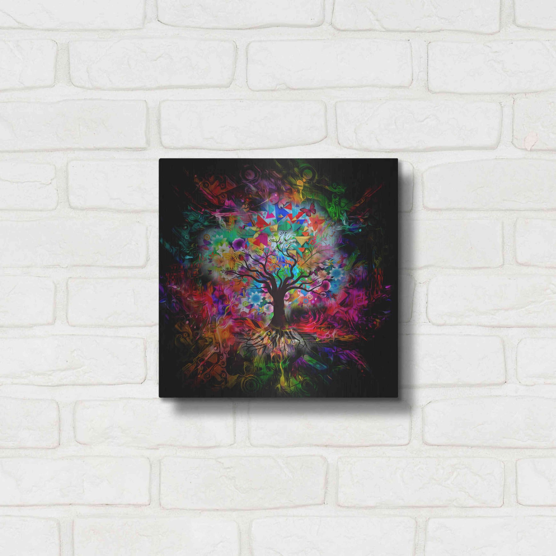 Luxe Metal Art 'Kaleidoscope Tree Black' Metal Wall Art,12x12