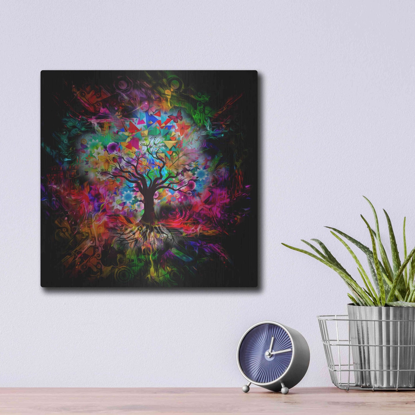 Luxe Metal Art 'Kaleidoscope Tree Black' Metal Wall Art,12x12