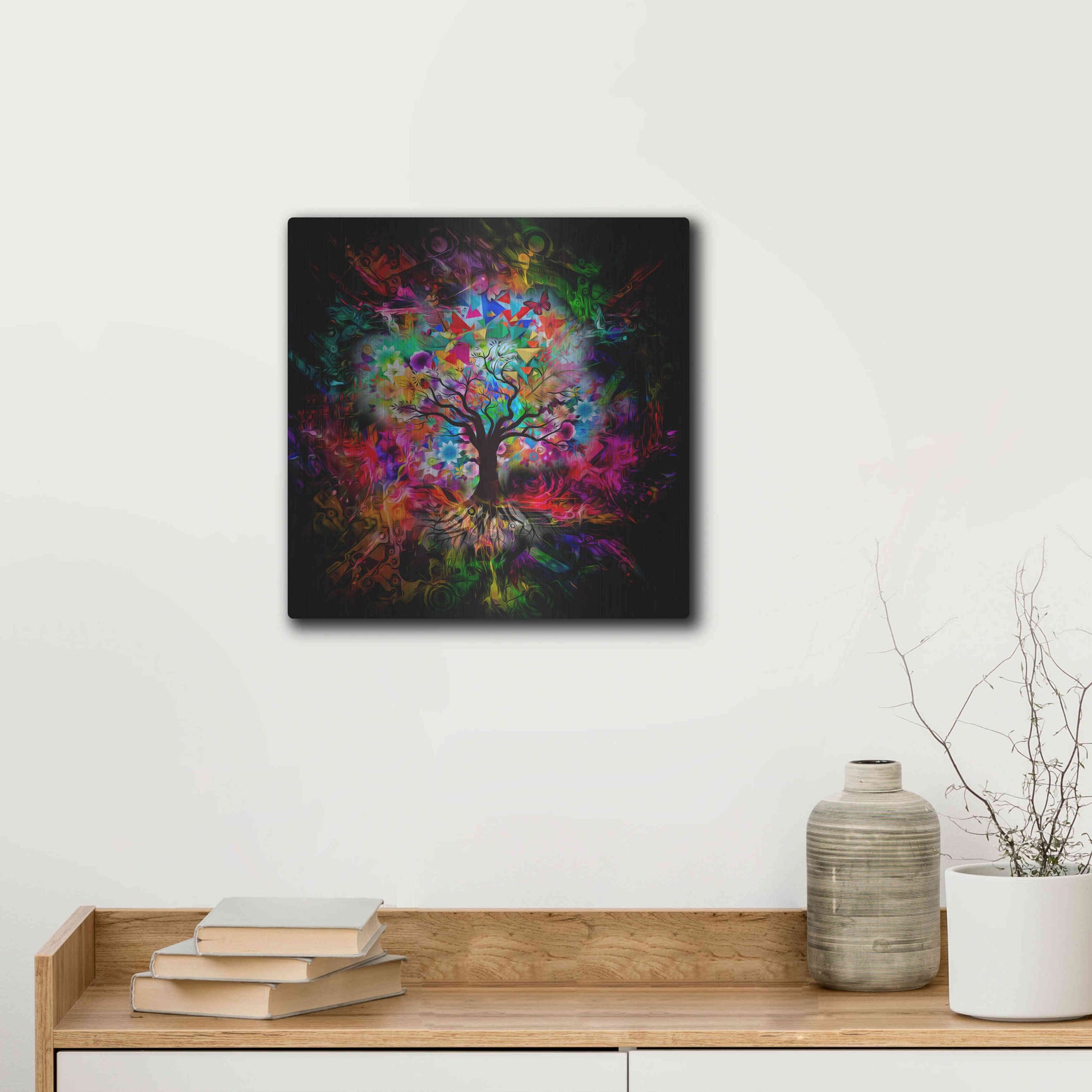 Luxe Metal Art 'Kaleidoscope Tree Black' Metal Wall Art,12x12