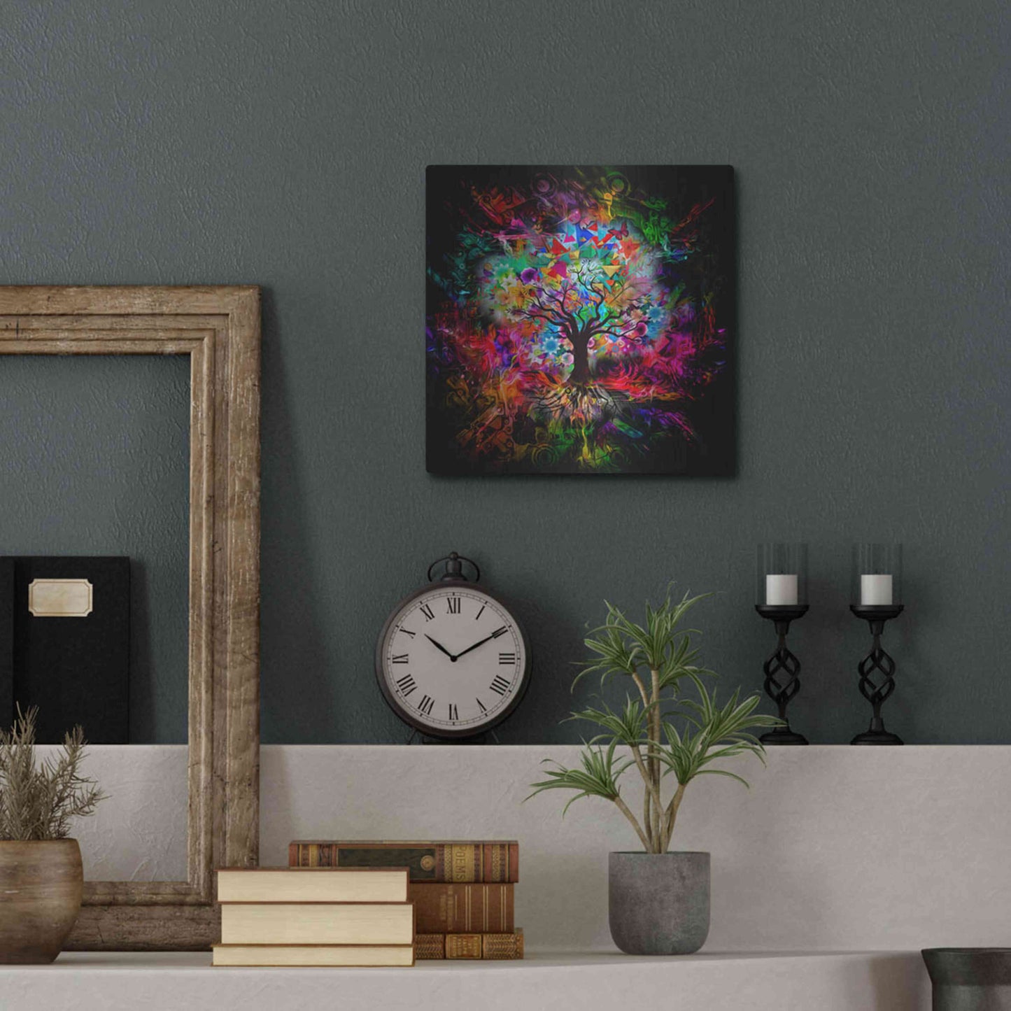 Luxe Metal Art 'Kaleidoscope Tree Black' Metal Wall Art,12x12