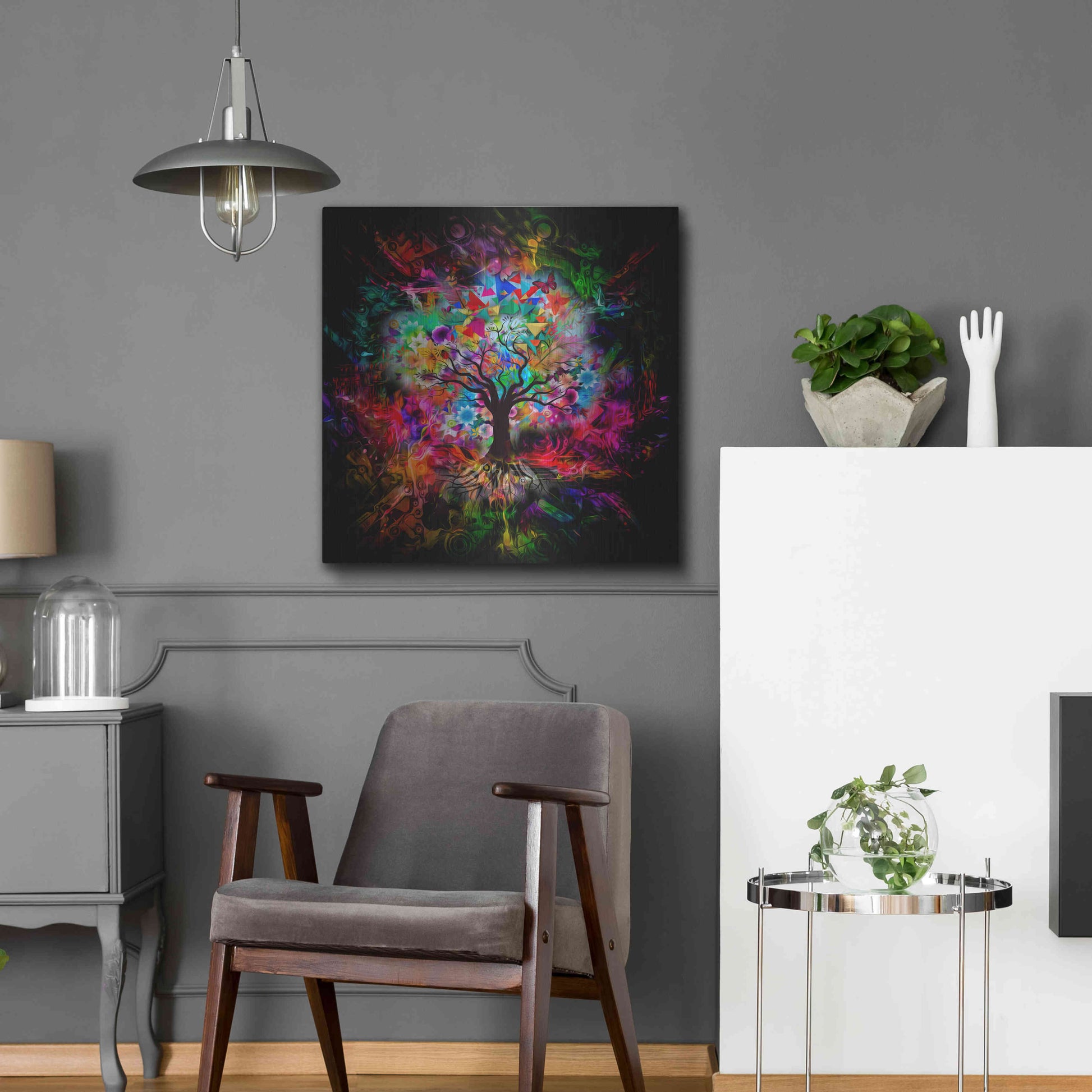 Luxe Metal Art 'Kaleidoscope Tree Black' Metal Wall Art,24x24