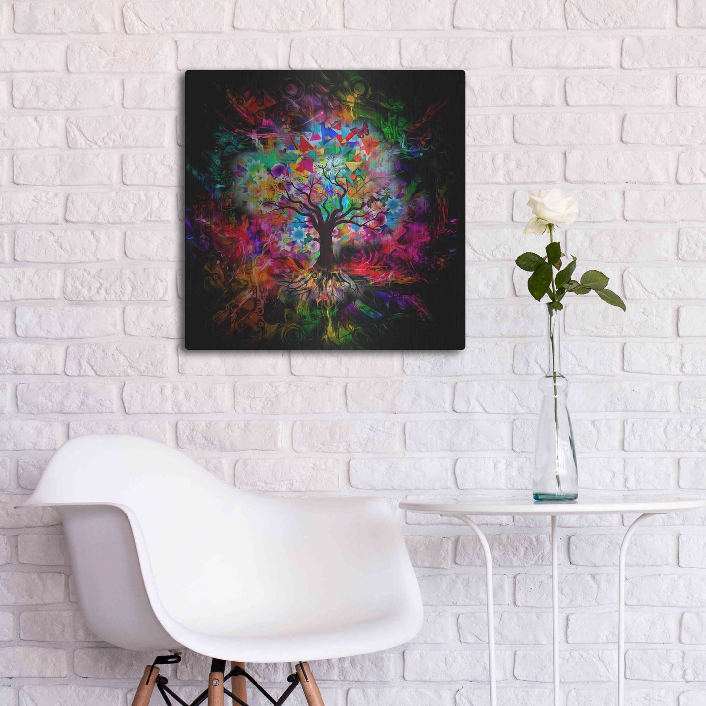 Luxe Metal Art 'Kaleidoscope Tree Black' Metal Wall Art,24x24