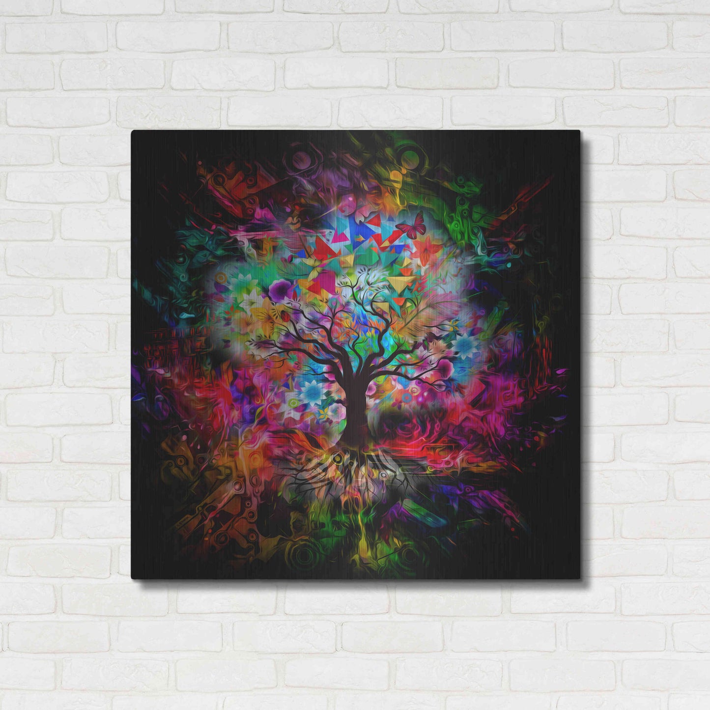 Luxe Metal Art 'Kaleidoscope Tree Black' Metal Wall Art,36x36