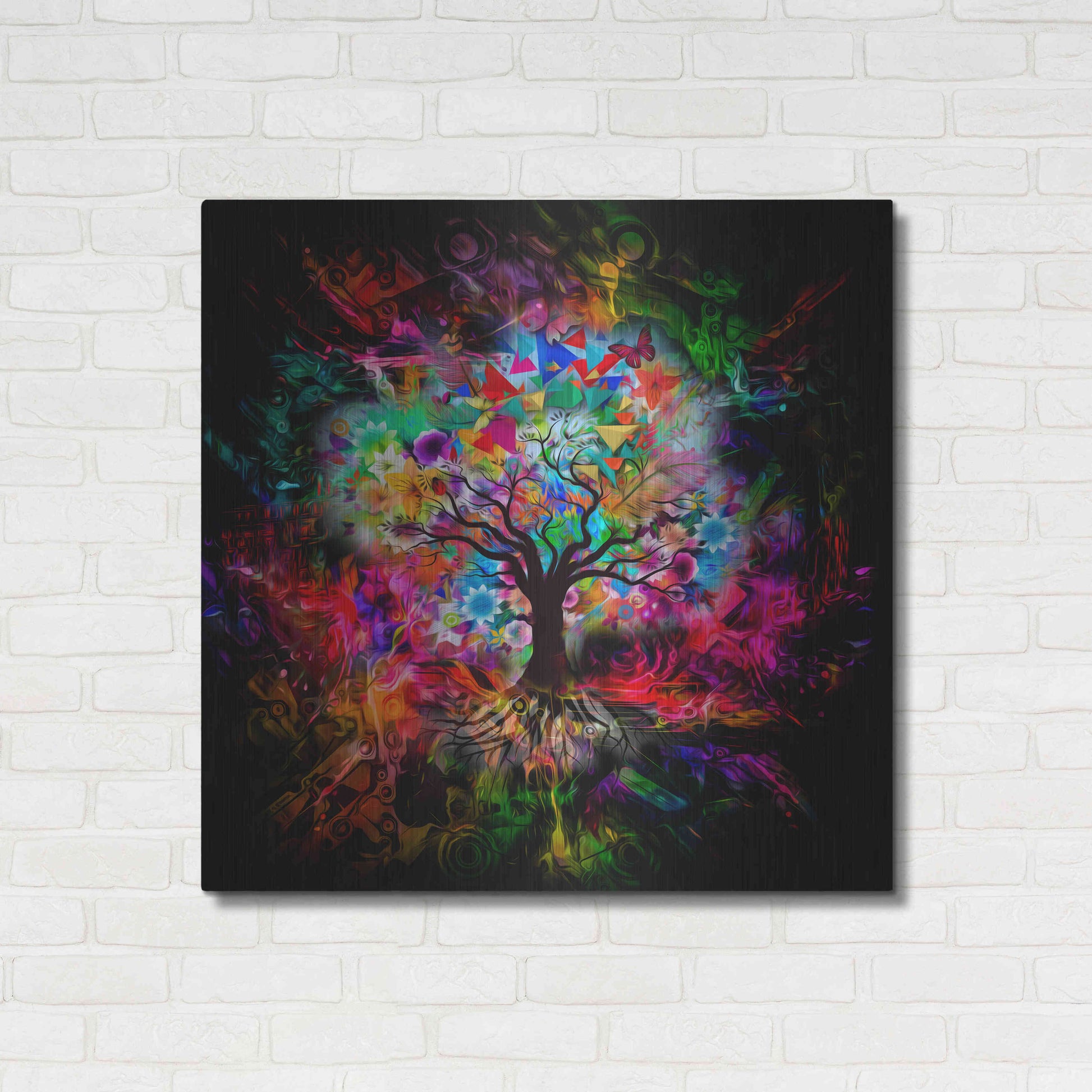 Luxe Metal Art 'Kaleidoscope Tree Black' Metal Wall Art,36x36