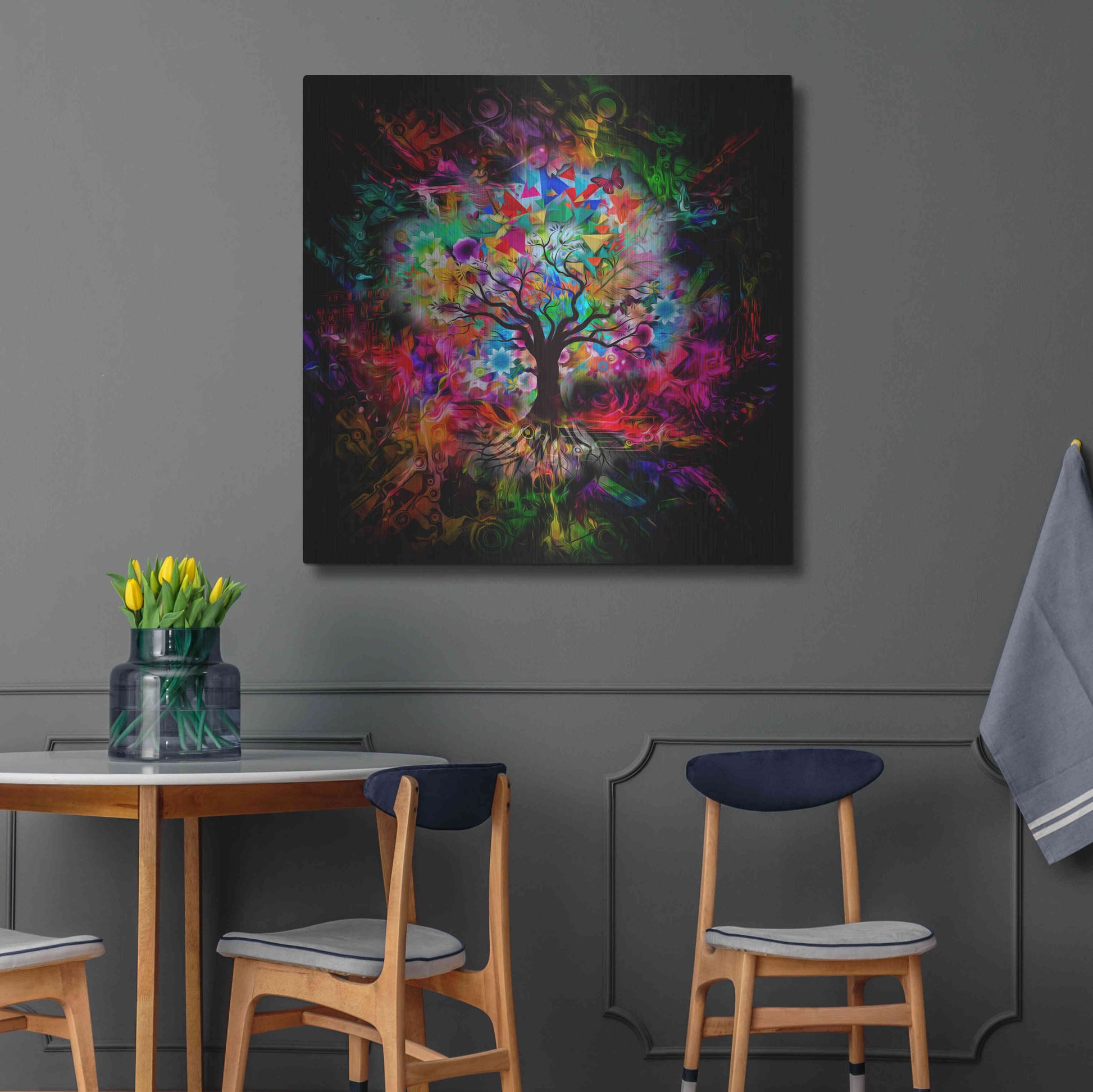Luxe Metal Art 'Kaleidoscope Tree Black' Metal Wall Art,36x36
