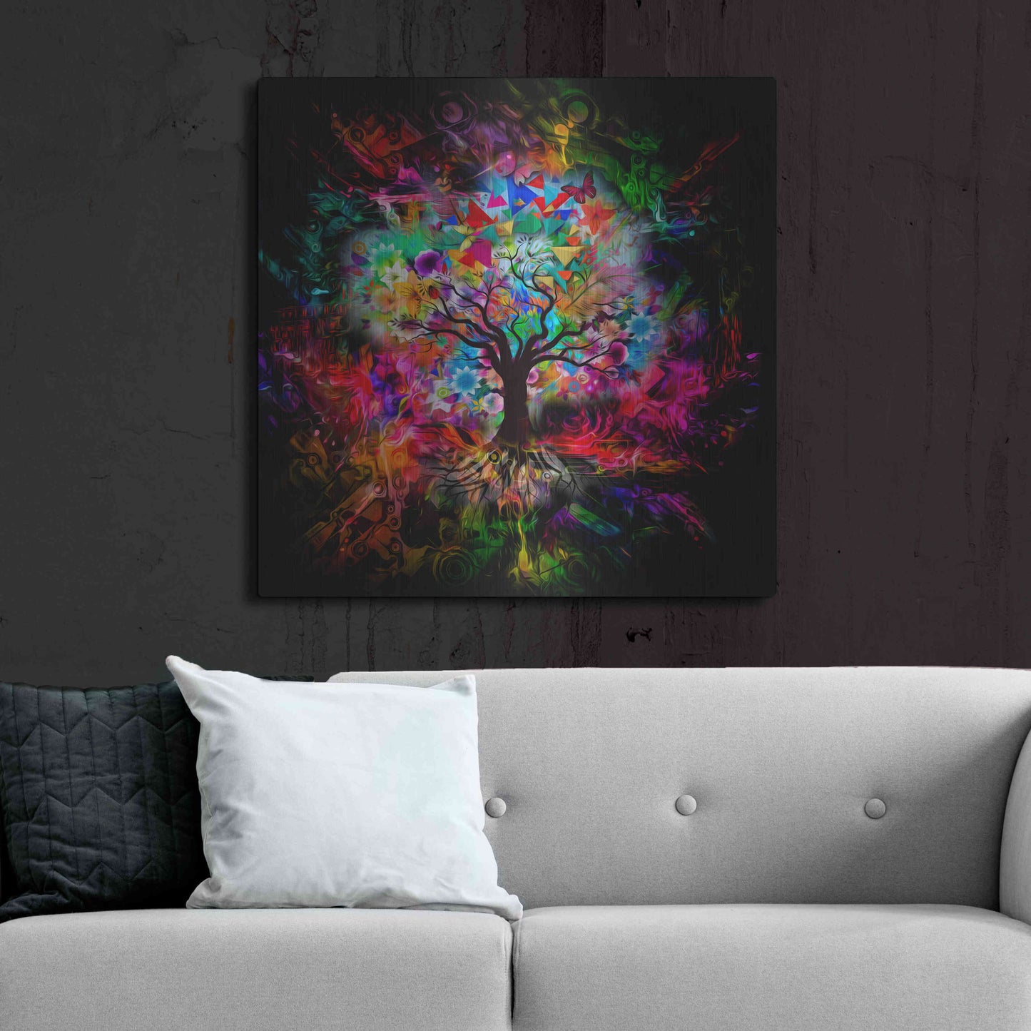 Luxe Metal Art 'Kaleidoscope Tree Black' Metal Wall Art,36x36