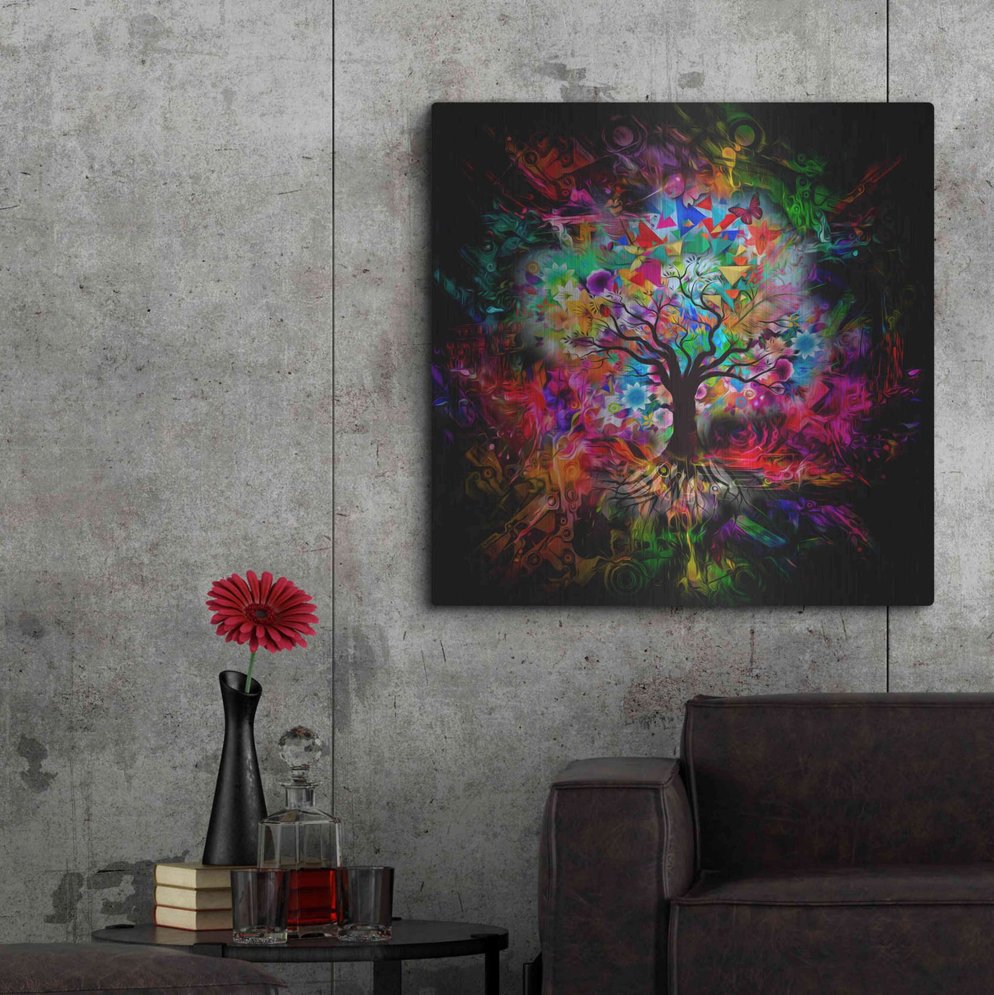 Luxe Metal Art 'Kaleidoscope Tree Black' Metal Wall Art,36x36