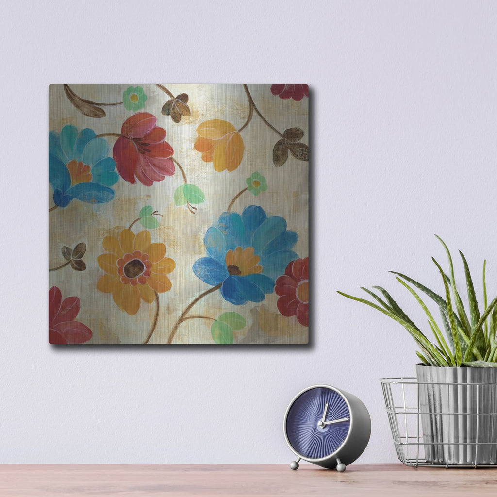 'Coral and Teal Garden I' by Silvia Vassileva – Metal Wall Art, 12x12 room view