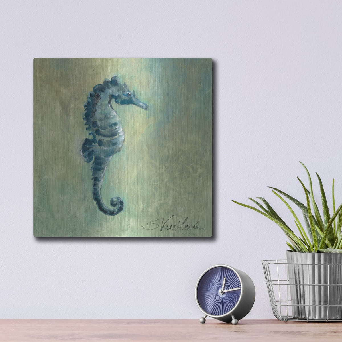 'Indigo Sea Life I' by Silvia Vassileva – Metal Wall Art, 12x12 room view