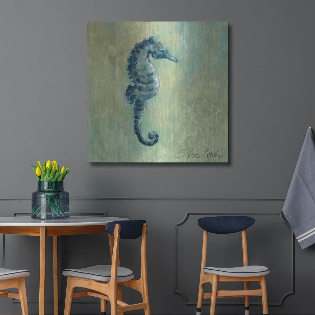 'Indigo Sea Life I' by Silvia Vassileva – Metal Wall Art, 36x36 room view