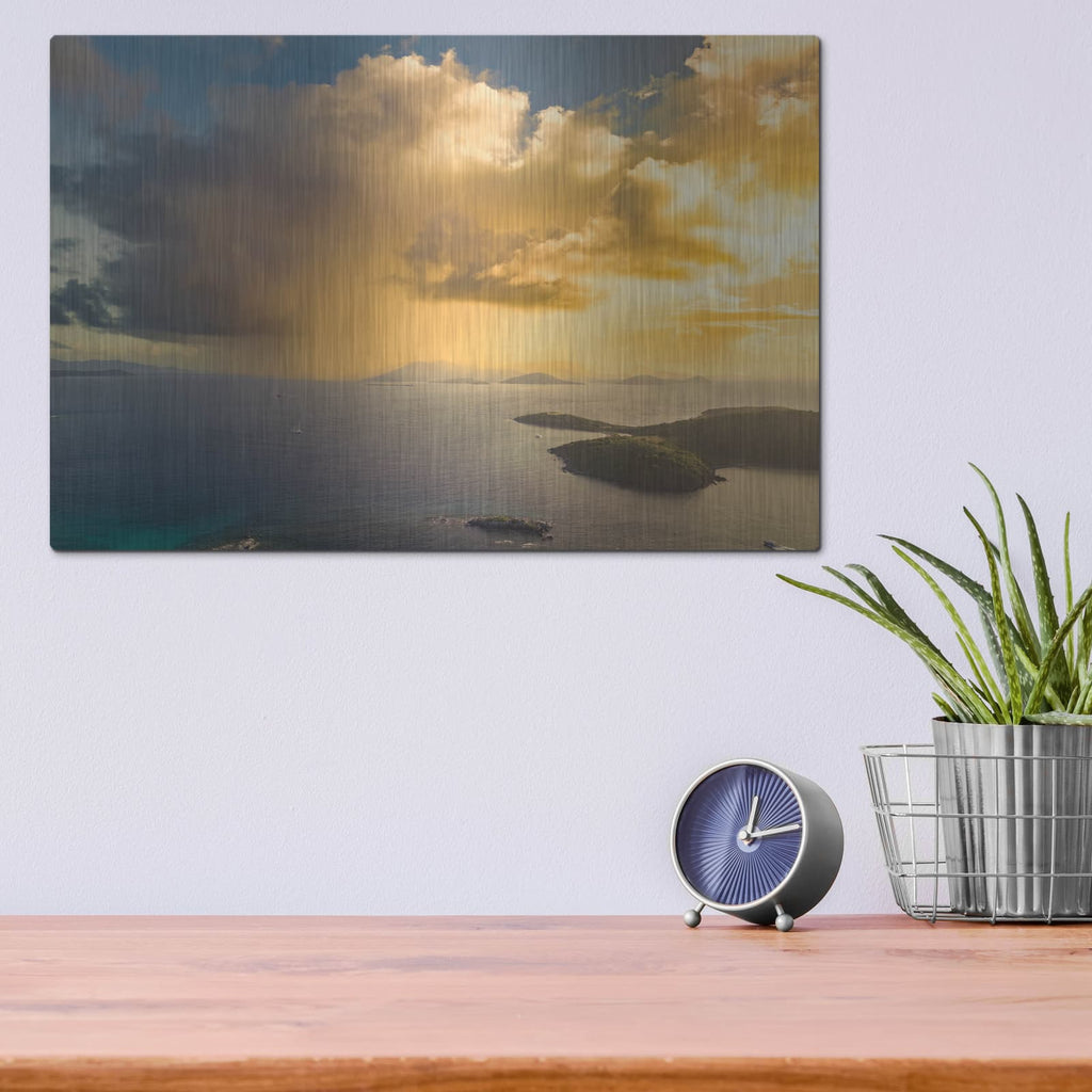 'Morning Rain Over Pillsbury Sound USVI' by Luxe Metal Portfolio – Metal Wall Art, 16x12 room view