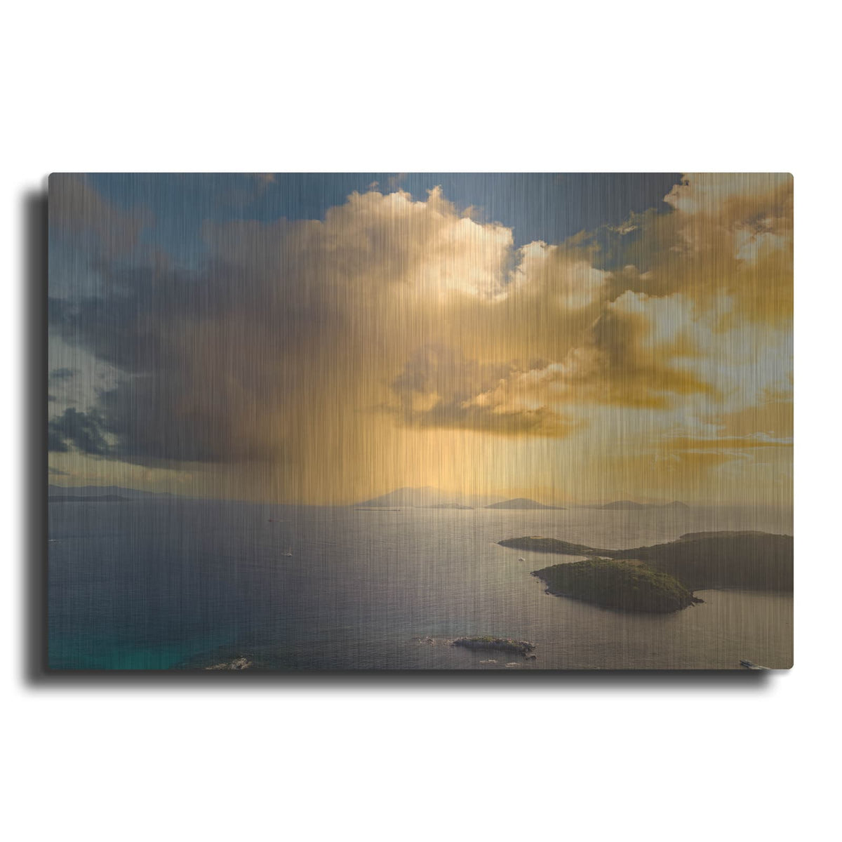 'Morning Rain Over Pillsbury Sound USVI' by Luxe Metal Portfolio – Metal Wall Art