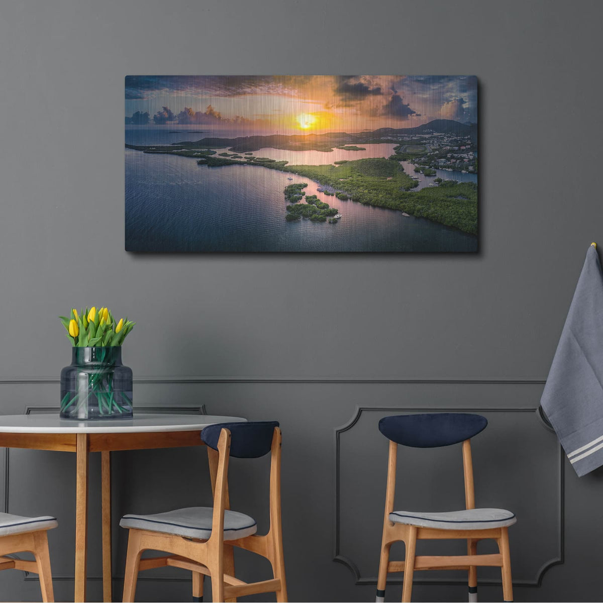 'St Thomas USVI Sunrset' by Luxe Metal Portfolio – Metal Wall Art, 48x24 room view