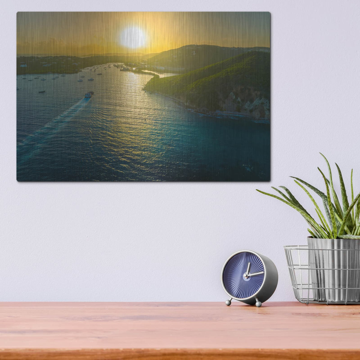'Sunset over Vessup Bay St Thomas USVI' by Luxe Metal Portfolio – Metal Wall Art, 16x12 room view