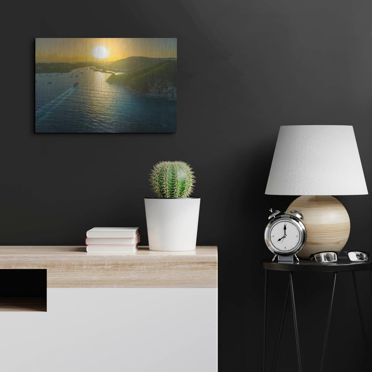 'Sunset over Vessup Bay St Thomas USVI' by Luxe Metal Portfolio – Metal Wall Art, 24x16 room view
