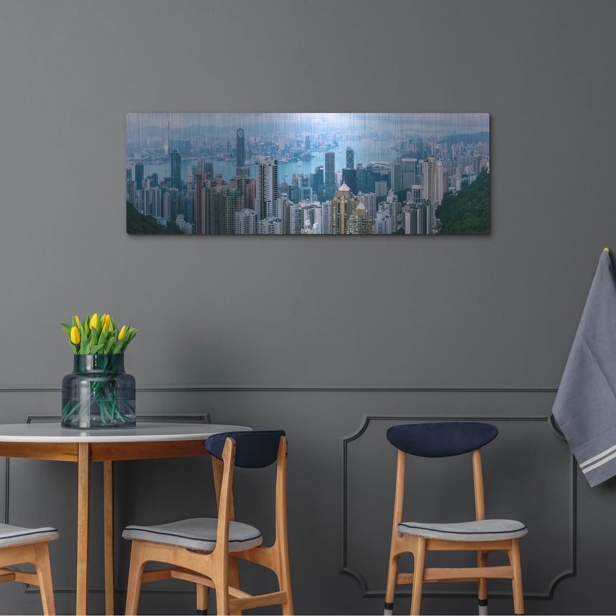 'Hong Kong Panorama' by Luxe Metal Portfolio – Metal Wall Art, 48x16 room view