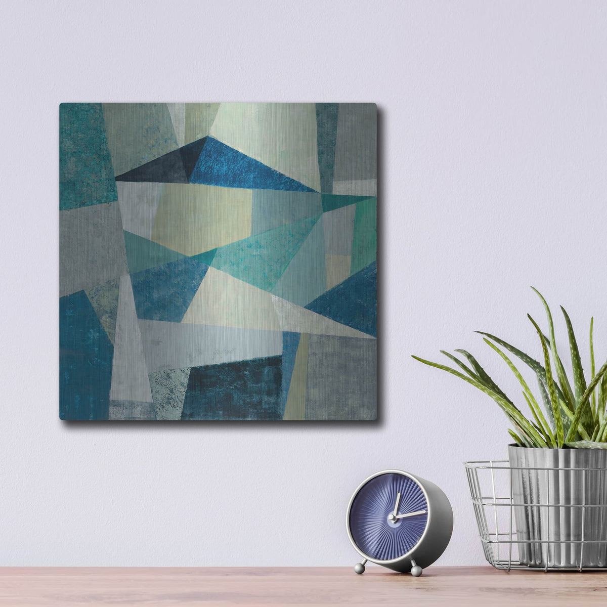 'Indigo Geo Metric' by Silvia Vassileva – Metal Wall Art, 12x12 room view