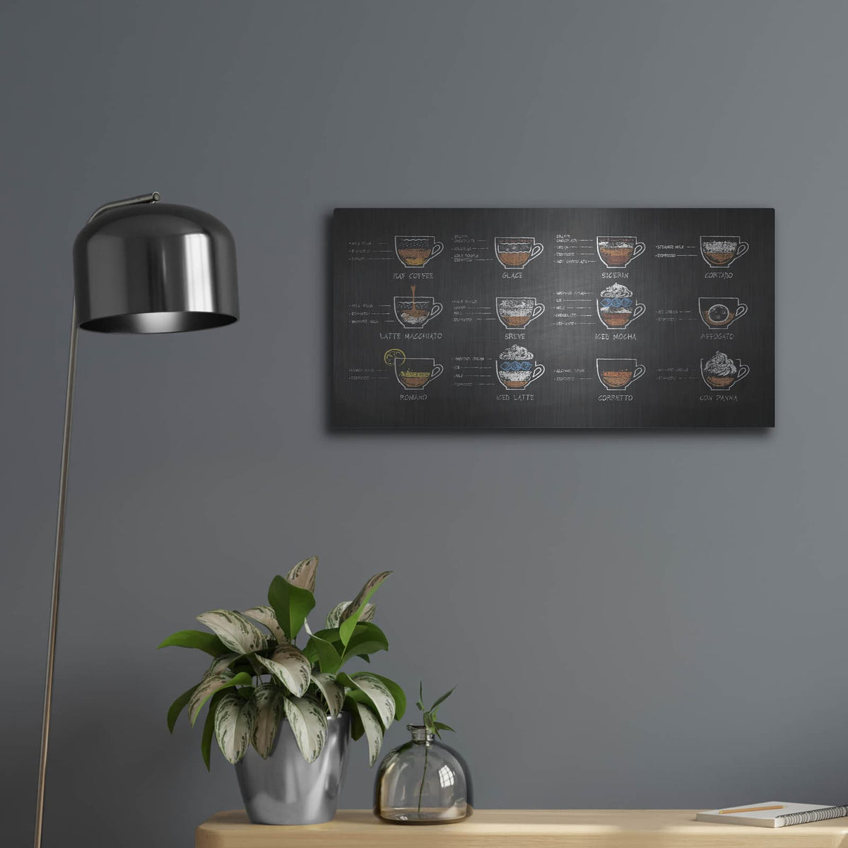 'Coffee Recipes' by Luxe Metal Portfolio – Metal Wall Art, 24x12 room view