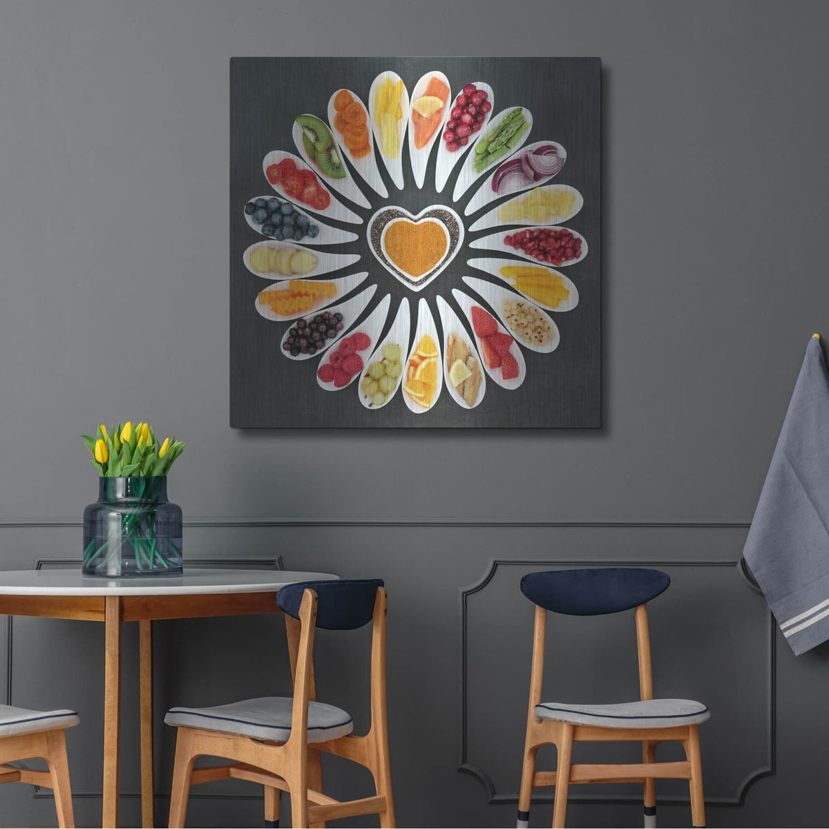 'Eat Your Fruit and Veggies' by Luxe Metal Portfolio – Metal Wall Art, 36x36 room view