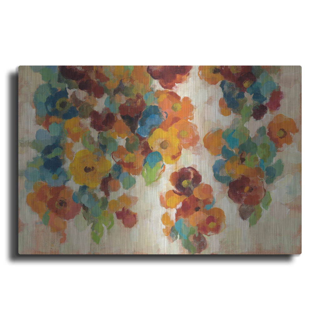 'Spice and Turquoise Florals' by Silvia Vassileva – Metal Wall Art