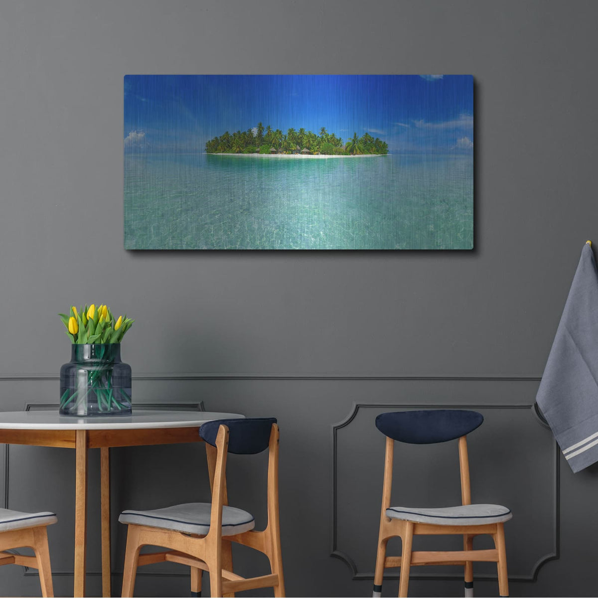 'Tropical Paradise Island' by Luxe Metal Portfolio – Metal Wall Art, 48x24 room view