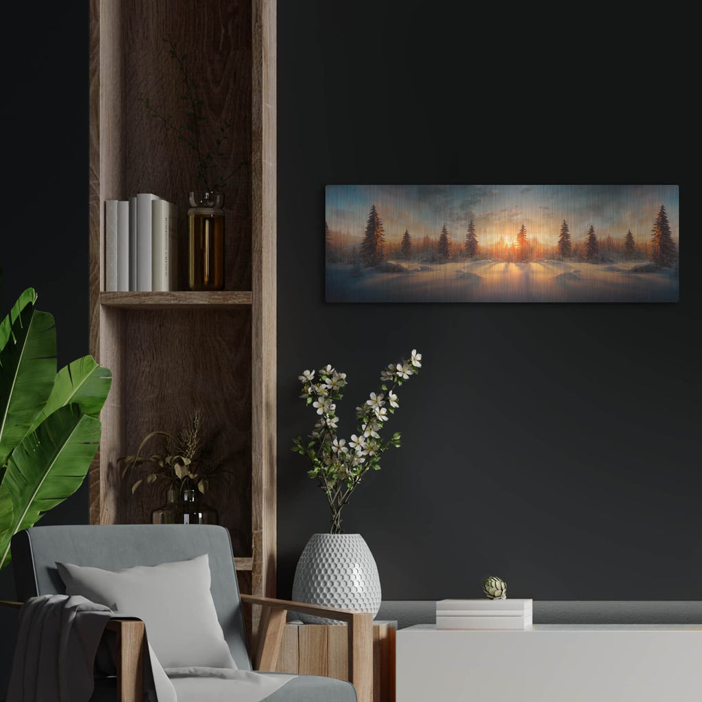 'Wintery Forest' by Luxe Metal Portfolio – Metal Wall Art, 36x12 room view