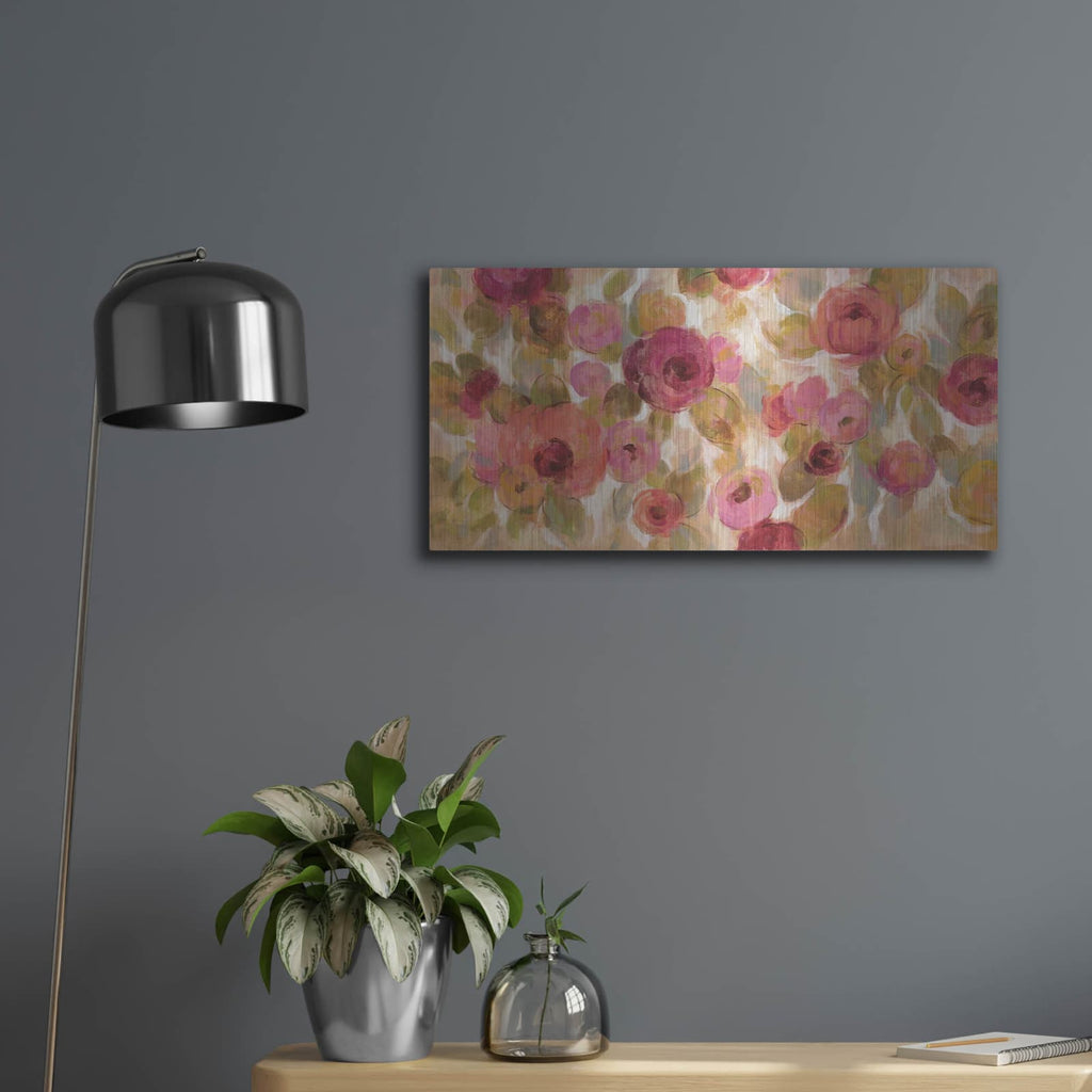 'Glorious Pink Floral I' by Silvia Vassileva – Metal Wall Art, 24x12 room view