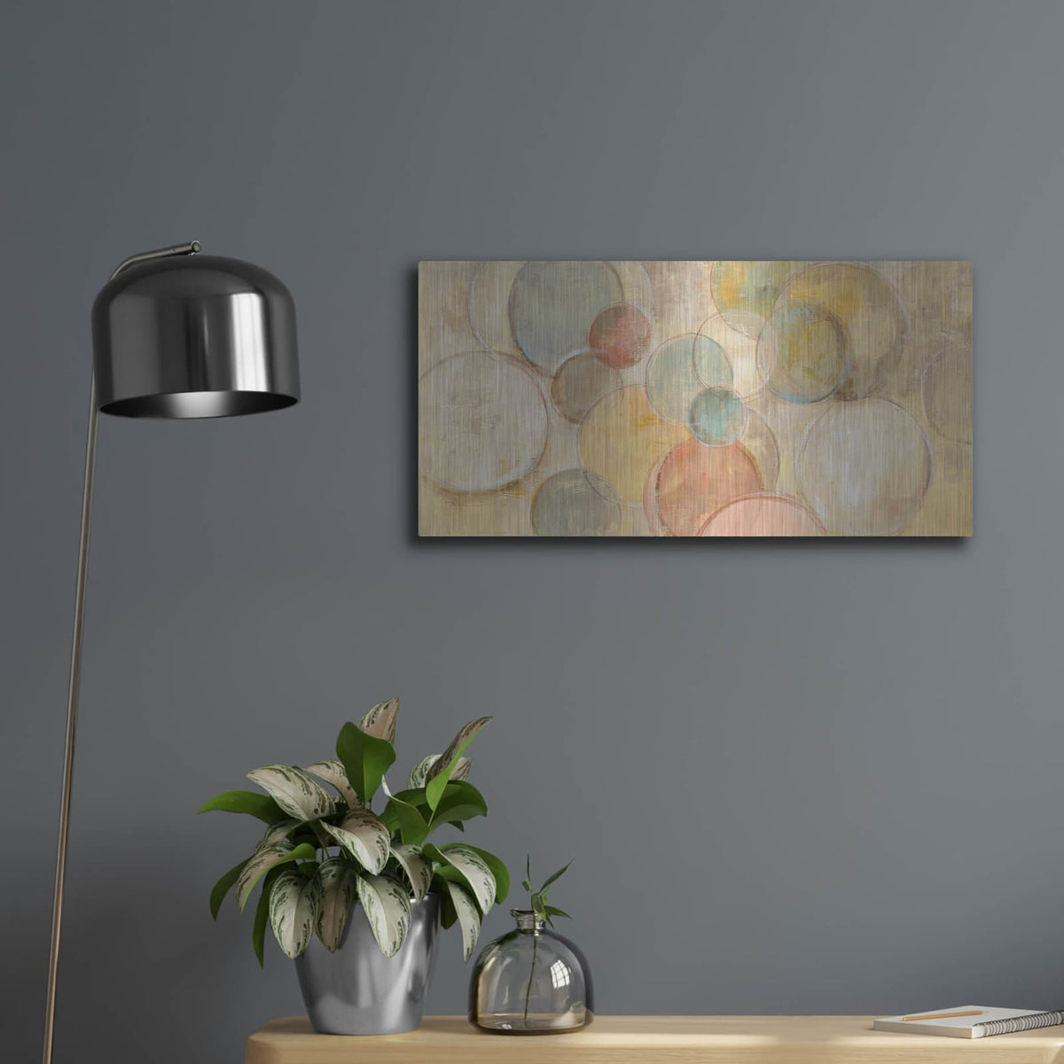 'Fresco Bubbles' by Silvia Vassileva – Metal Wall Art, 24x12 room view