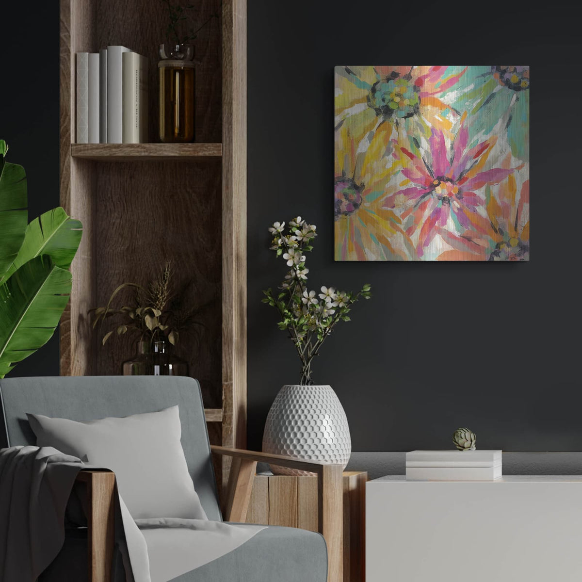 'Abstracted Petals II' by Silvia Vassileva – Metal Wall Art, 24x24 room view